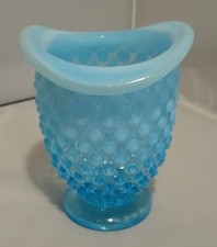 Vintage Fenton Blue Hobnail Opalescent Glass Vase 3  Tall