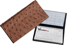 Genuine Brown Ostrich Checkbook Cover Quality USA Handcrafted