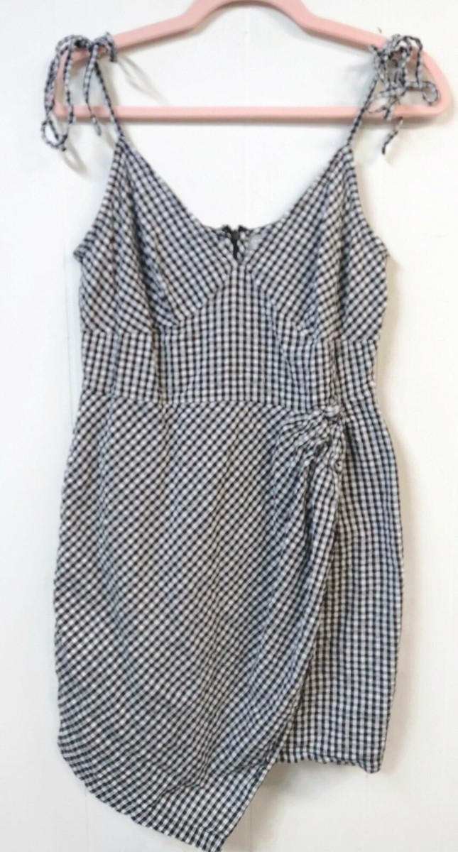 Asos WM Black White Gingham Asymmetric Wrap Skirt Sun Dress Tie
