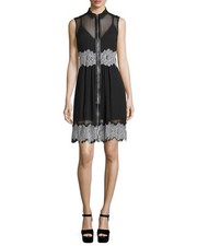 ICONIC McQ Alexander McQueen black white lace trim zipper silk dress