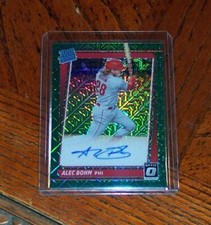 2021 Donruss Optic Rated Rookies AUTO Green Mojo Alec Bohm 97/99 RC On Card AUTO