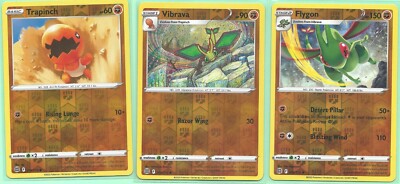 3 BRILLIANT STARS POKEMON RARE FLYGON #76 VIBRAVA #75 TRAPINCH-ALL REV HOLO NM/M