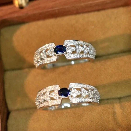 925 Silver Filled Ring Gorgeous Women Blue Cubic Zirconia Wedding Jewelry UK - Picture 51 of 53