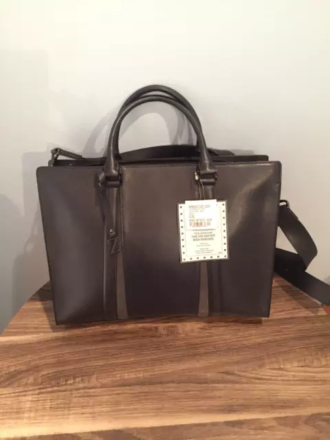 ERMENEGILDO ZEGNA LEATHER NAVY BLUE BUSINESS BAG/BRIEFCASE/TOTE BAG, LADIES