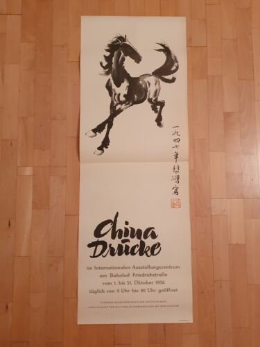 Plakat Ausstellung China Drucke Xu Beihong Pferd 1956 Original DDR 1,18 Meter - Bild 1 von 9
