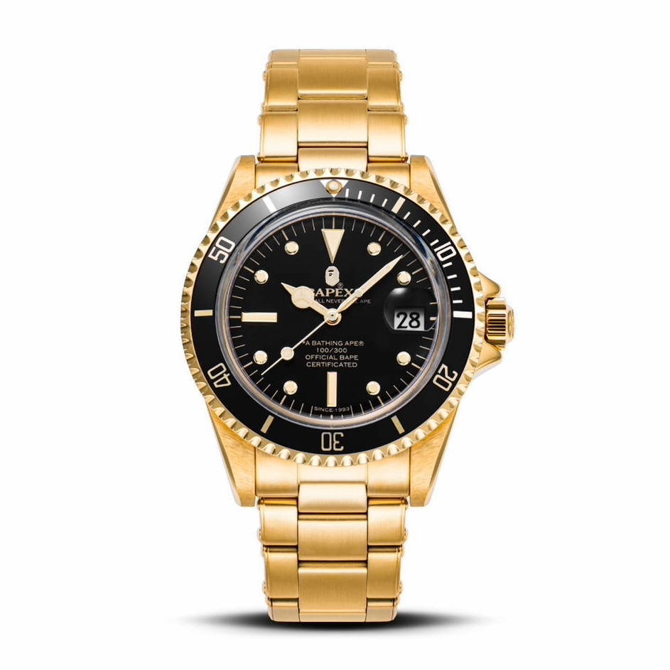 A BATHING APE CLASSIC TYPE 1 BAPEX Black Gold Wristwatch Japanese