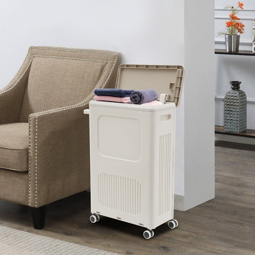 Laundry Clothes Storage Basket With Lid, Rolling Laundry Basket Space Saving