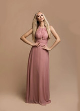 Women's Classic Elegant Wrap Front Ruched Wide Hem Maxi Length Bride-Mate Dress