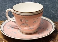 Vintage Wedgwood PIMPERNEL PINK Bone China Footed Cup and Saucer Set