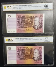 1983 Johnston/Stone $5 Five Dollar Notes Pair Consecutive Numbers PCGS66 R208 