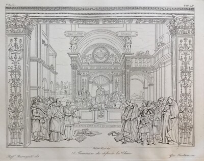 ITALIAN ARCHITECTURAL ENGRAVING ROMAN BASILICA INTERIOR