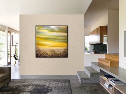 Pintura abstracta 100x100 naturaleza paisaje moderno original único arte de pared - Imagen 5 de 12