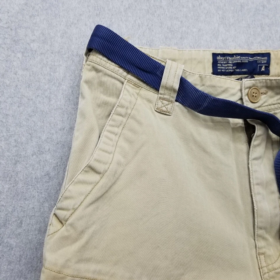 Pantalones Cortos Carga Abercrombie & Fitch Juveniles Grandes Bronceados Bolsillos Cinturón Niños Foto 4 de 4