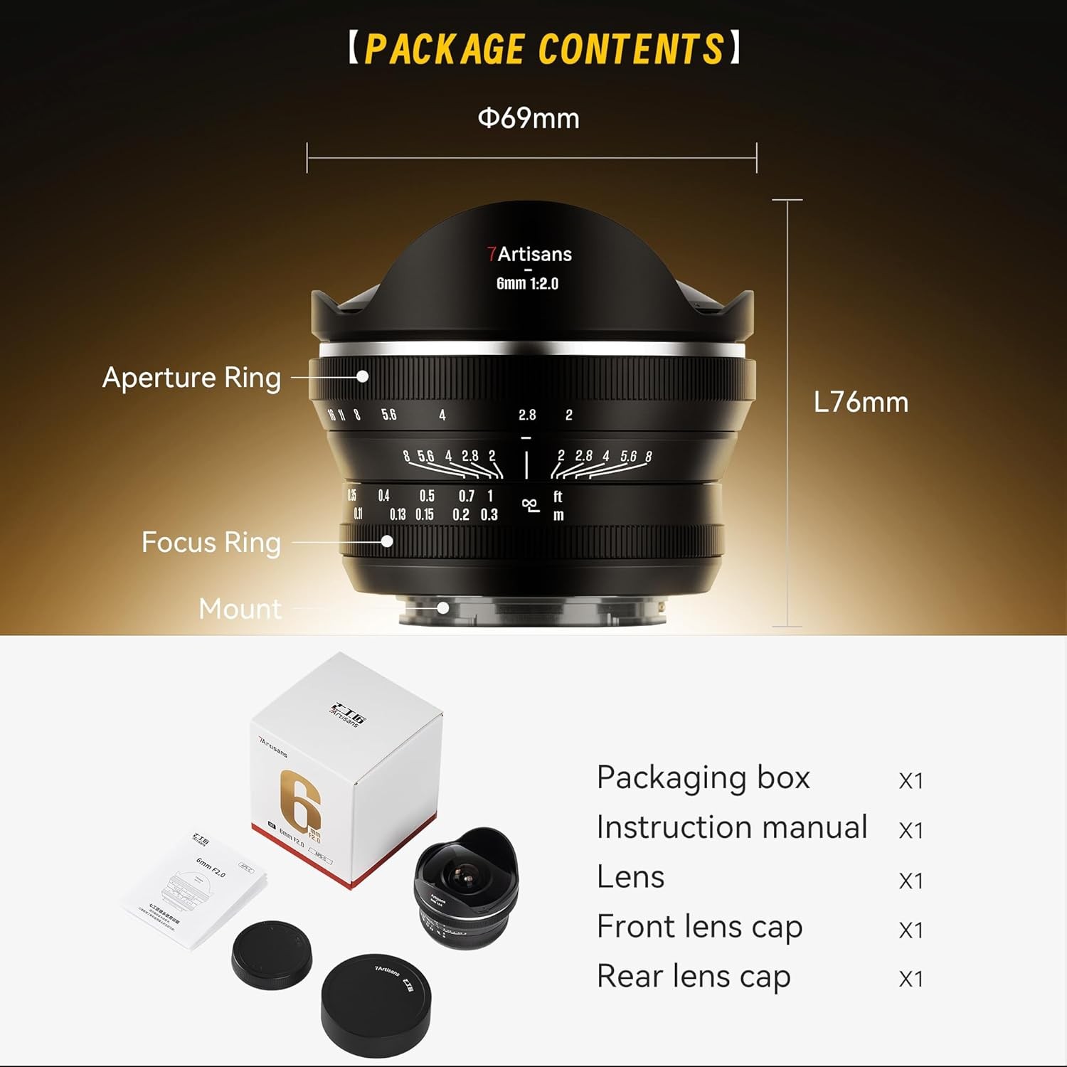 7artisans 6mm F2.0 APS-C 220° Ultra Wide Fisheye Lens fr E/ Z/ RF/ XF/ M43 Mount