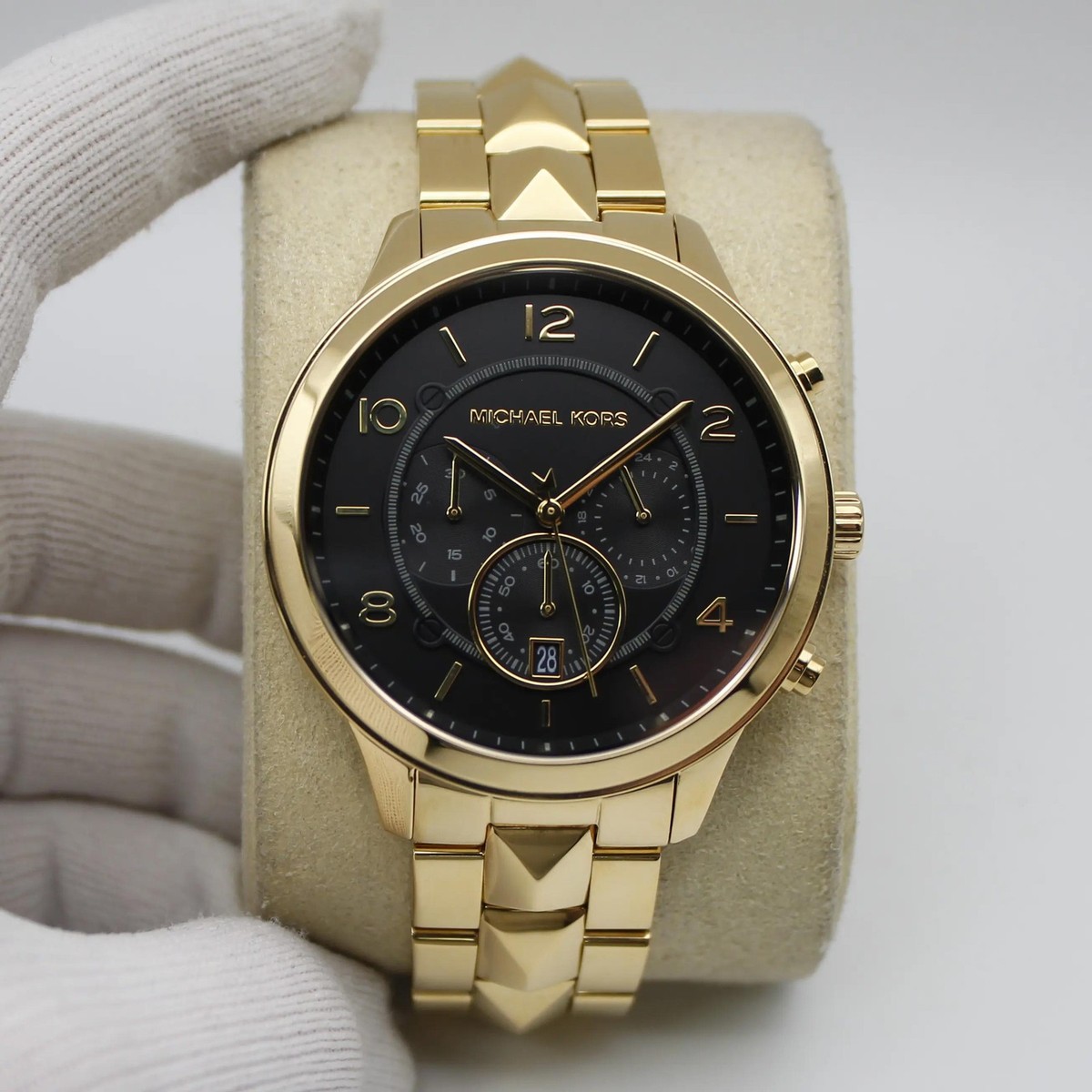 Michael Kors MK6712 Runway Mercer Chronograph Black Gold Tone 44mm