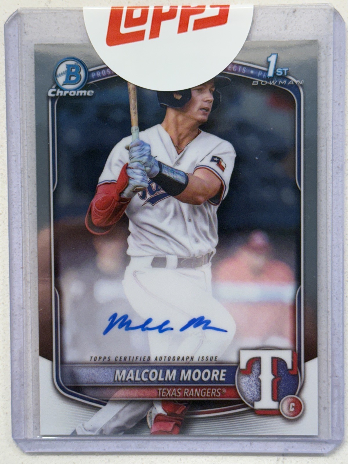 2025 Bowman 1st Chrome Prospect AUTO Redemption Malcolm Moore Texas Rangers Mint