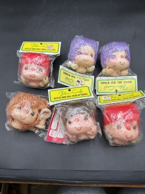 Lot of 6 Vintage Fibre-Craft Doll Heads & Hands w/ Yarn Hair #3 Original Package