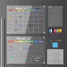 3-Pack Acrylic Magnetic Dry Erase Calendar Whiteboard Set Organize Your Refrig