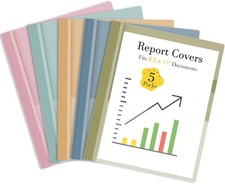 5 Pack Plastic Report Covers with 3-Prong Fasteners, 5 Colors Project Presentati