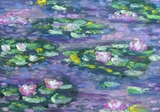 ACEO Original, Abstract Nature Oil Painting, Water Lilies Pond, by B.Gauthier