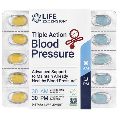 #ad 2 X Life Extension Triple Action Blood Pressure AM PM 2 Pack 30 Vegetarian T $106.75