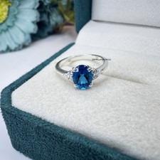 London Blue Topaz Ring, Three Stone Ring, Cluster Ring, 925 Sterling Silver