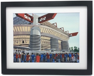 Milan. Football Siro Stadium. Framed Inter & AC Wall Art Print. 14'' x 11'' Frame