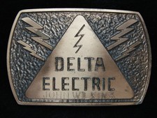 OC13134 VINTAGE 1970s  DELTA ELECTRIC  COMPANY SOLID BRONZE BELT BUCKLE
