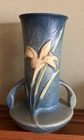 Roseville Zephyr Lily Blue 1946 Vintage Mid Century Art Pottery Vase 131-7 Deco