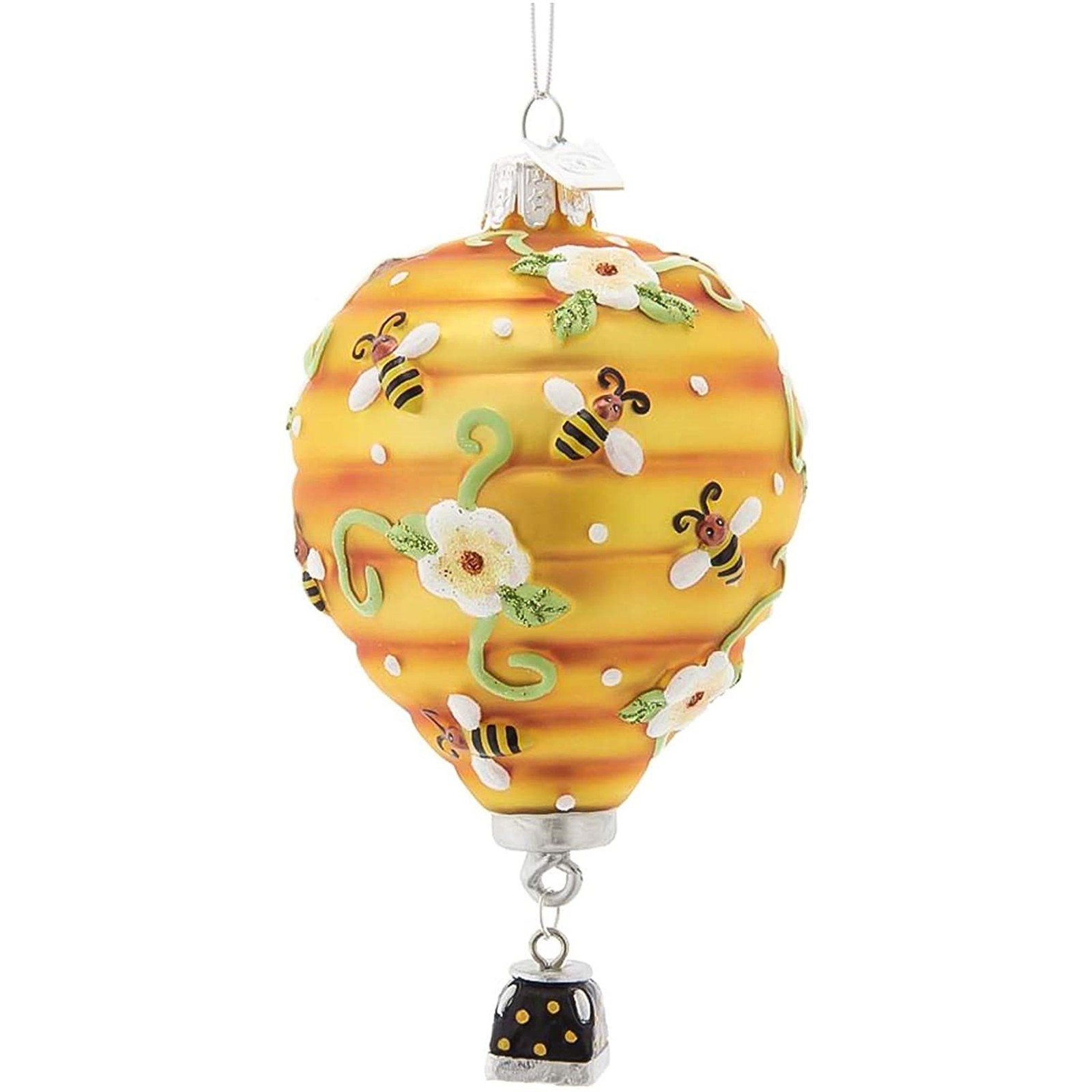 Kurt Adler Noble Gems Glass Ornament for Christmas Tree, Hot Air Balloon & Bees