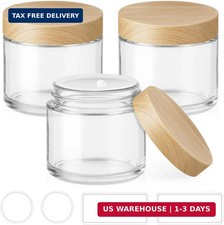 2 oz Small Glass Containers with Lids, Glass Jars with Woodgrain Lids Inner Li