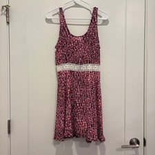 Aqua Womens Pink Navy Abstract Floral Lace Waist Sleeveless Mini Dress XS