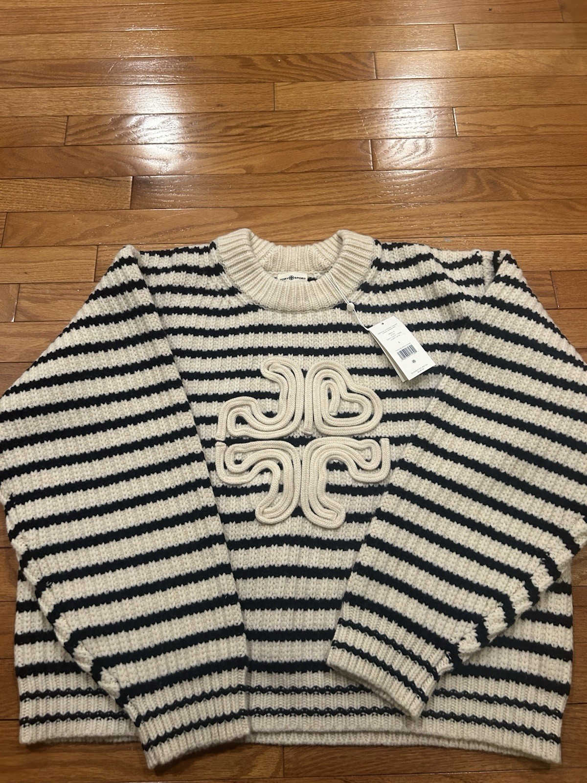 Tory Burch Merino Striped Heart Logo Sweater Size XL NWT   thumbnail 5