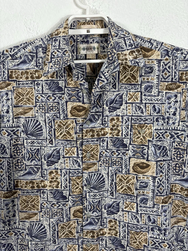 Campia Moda Hawaiian Shirt Size M Multicolor Floral Shells Short Sleeve Cotton - Image 2 of 4