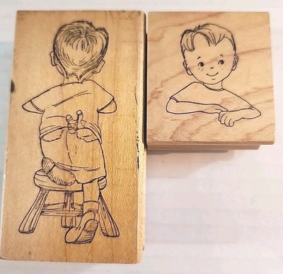 Art Impressions Little Boy Rubber Stamps Front & Back Q-1524 Dated 1996