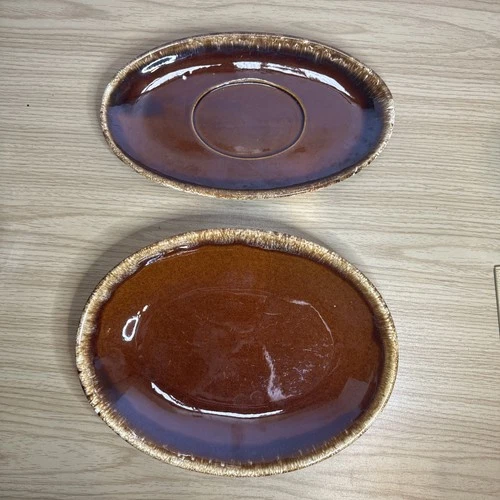 Hull Pottery - Vintage Brown Drip Glaze Oval  Plate -Oven Proof USA - Set of 2