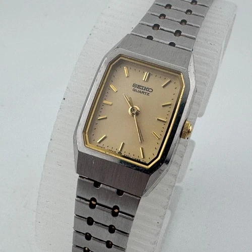 Vintage Seiko Quartz Watch 2Y01-5D30 Women Dual Tone Rectangle New Battery 6.75"