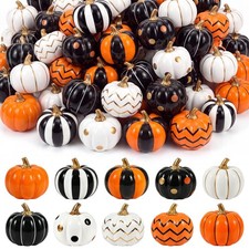50 Pcs Halloween Mini Orange Black Resin Pumpkin