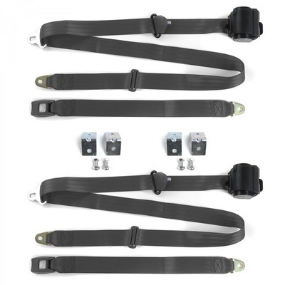 JP Commando 1966-1973 Standard 3pt Charcoal Seat Belt Kit w/ Brackets - 2 Belt  
