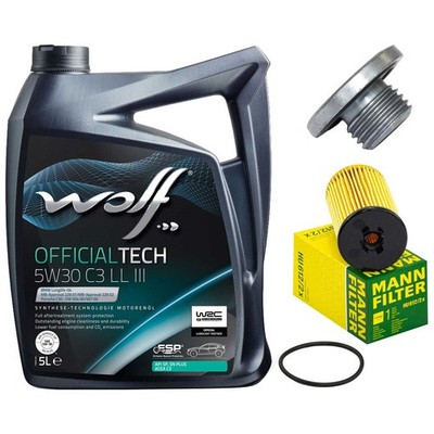 Motoröl Filter Set Wolf Oil 5W30 5 Liter + Schraube für Opel Astra J Insignia A