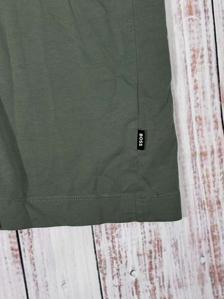 Boss T-Shirt Men Size 4XL Green Solid Tee Casual Minimalist Premium Cotton Top