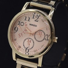 Seiko Wired 5Y66-0AV0 Pink Dial QZ Stainless Steel Women's Watch