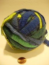 BLUE LIME AQUA weaving DESIGNER YARN KNITTING CROCHET CRAFTS fiber art 96G