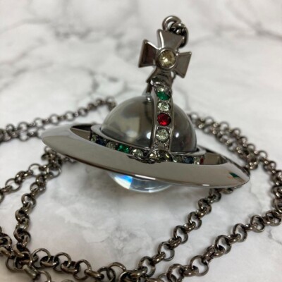 Vivienne Westwood Necklace Medium Orb Silver GunmetalTop 6.5 x 6cm