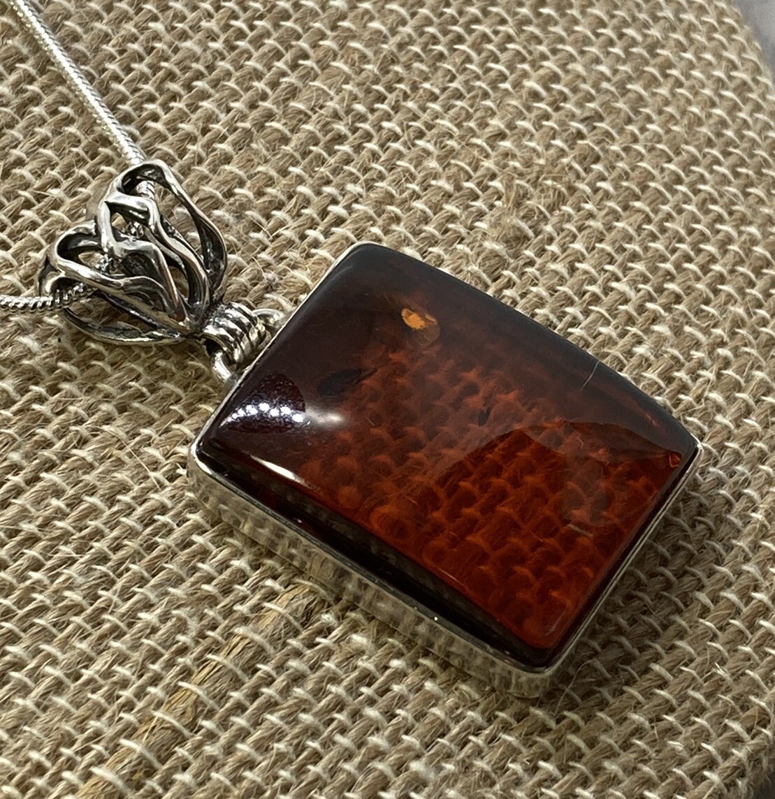 Handmade HONEY AMBER Rectangular 925 Sterling Sil… - image 6