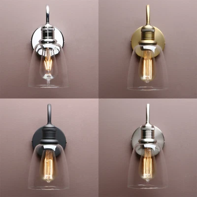 PATHSON Industrial Bell Sconce Wall Light w/ 5.6” Clear Glass Lampshade Kitchen Fitting