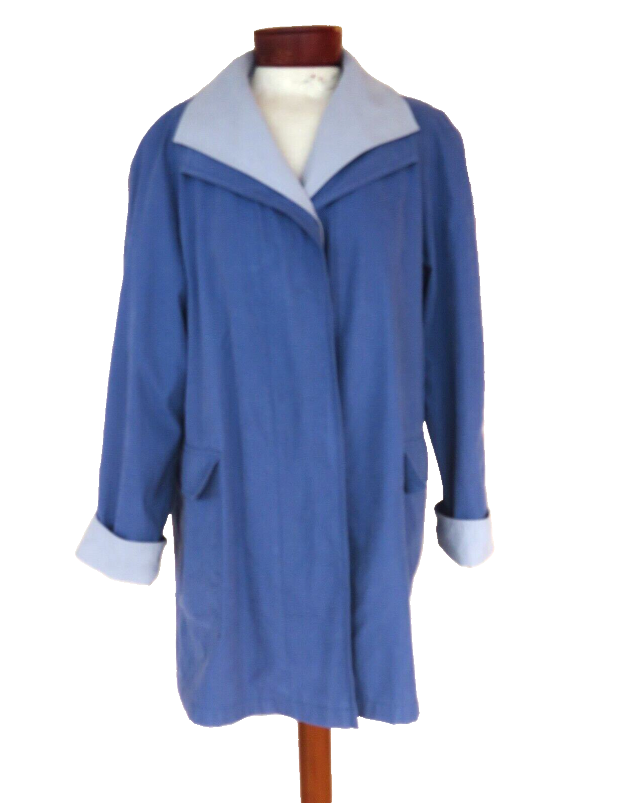 Petite PL Coat Jacket Anorak in Blue Gray with Pockets Buttons Microfiber