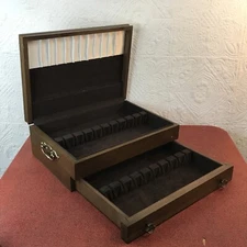 Wooden Lined Anti Tarnish Flatware Case Storage Chest silver ware Wood W/Drawer