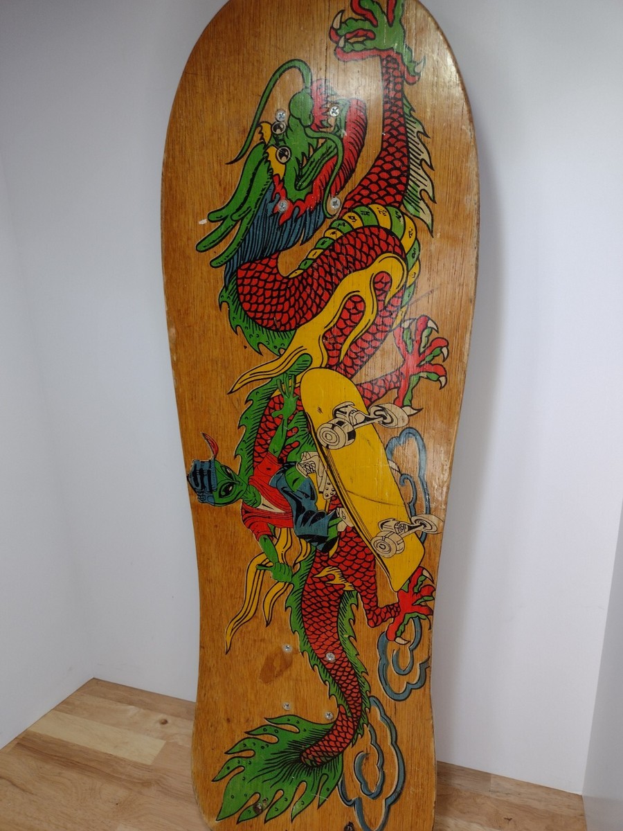Vintage 80s Skateboarding Alien Dragon Old School Skateboard Wood