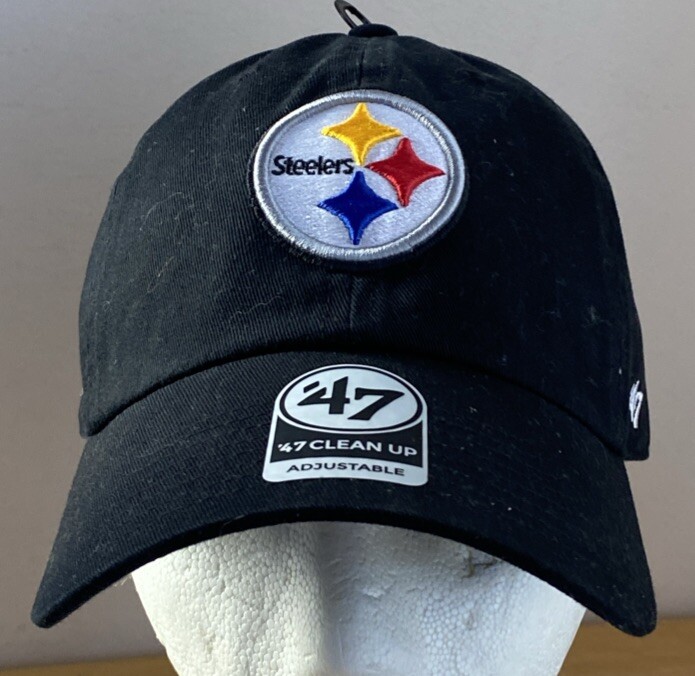 Pittsburgh Steelers Adjustable Cap Hat 47 Brand Clean Up Black NFL